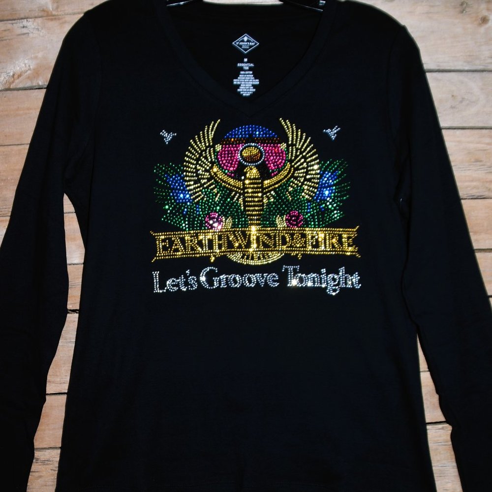 Earth Wind and Fire black Vneck long sleeve shirt XS S M L XL XXL … - Picture 4 of 7